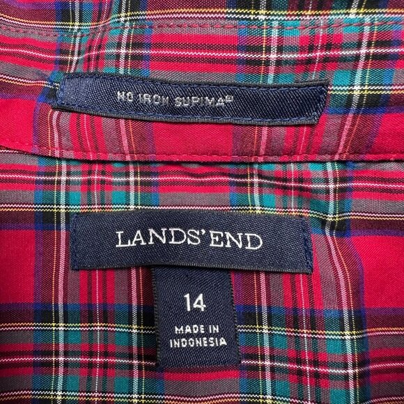 Lands End Womens Tartan Plaid No Iron Supima Cotton Button Up Size 14 Classic - Picture 5 of 11